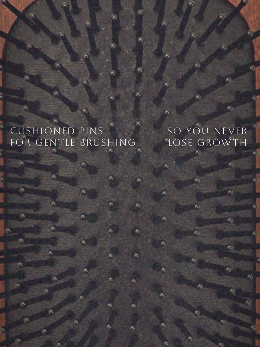 Campaign page: the bristle pad shot from above with copy reading cushioned pins for gentle brushing