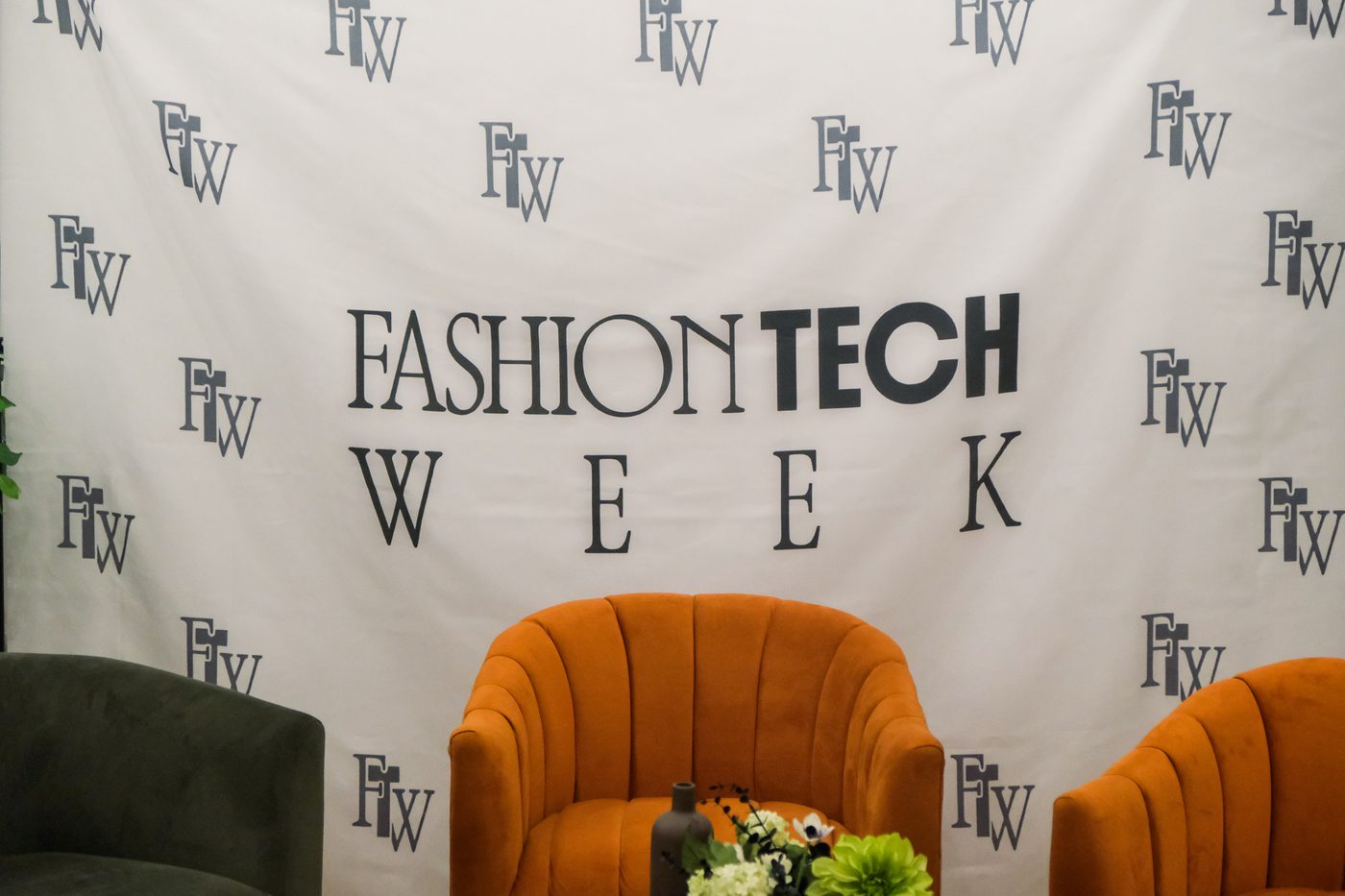 The Fashion Tech Week step-and-repeat and seating set before the day begins