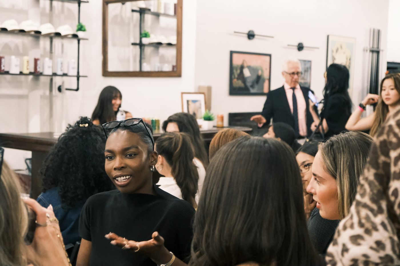 Two attendees in conversation during the networking hour