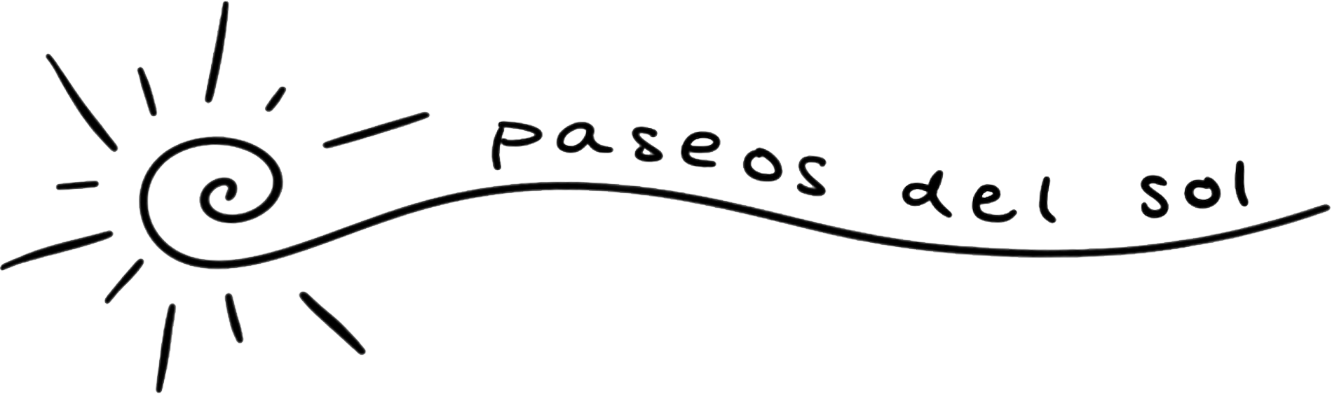 Paseos Del Sol logotype: a hand-drawn spiral sun trailing into a line of script