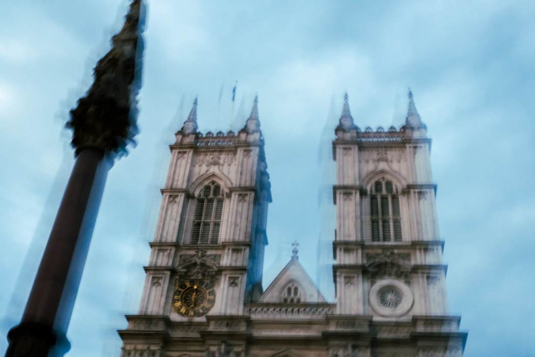 Westminster Abbey rendered as a blurred double exposure against cloud