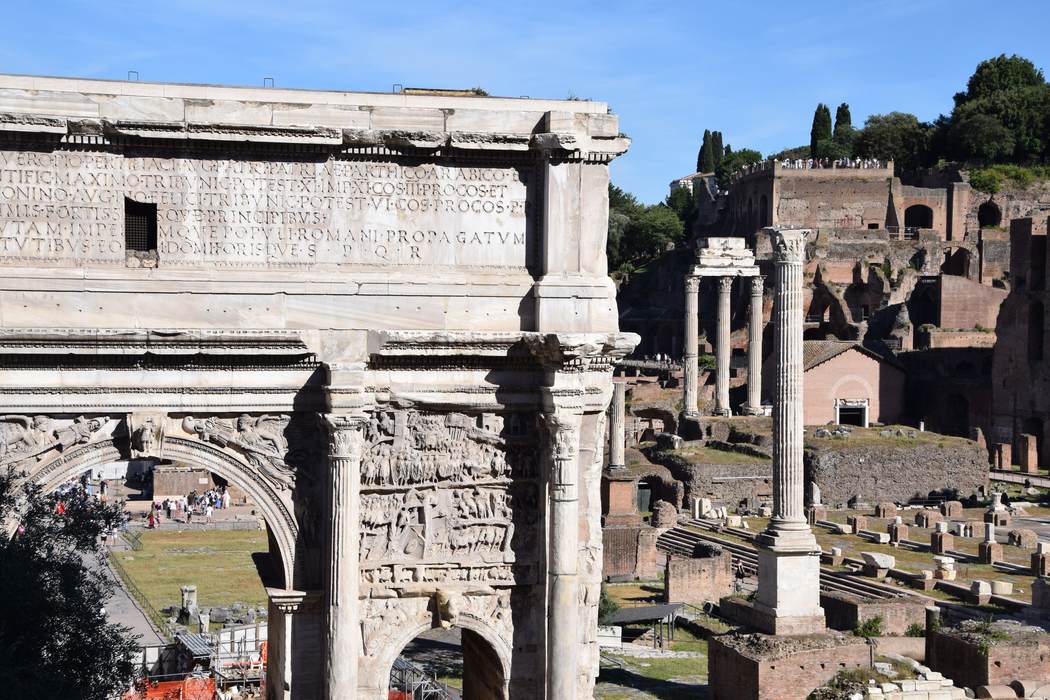 The Arch of Septimius Severus above the ruins of the Roman Forum